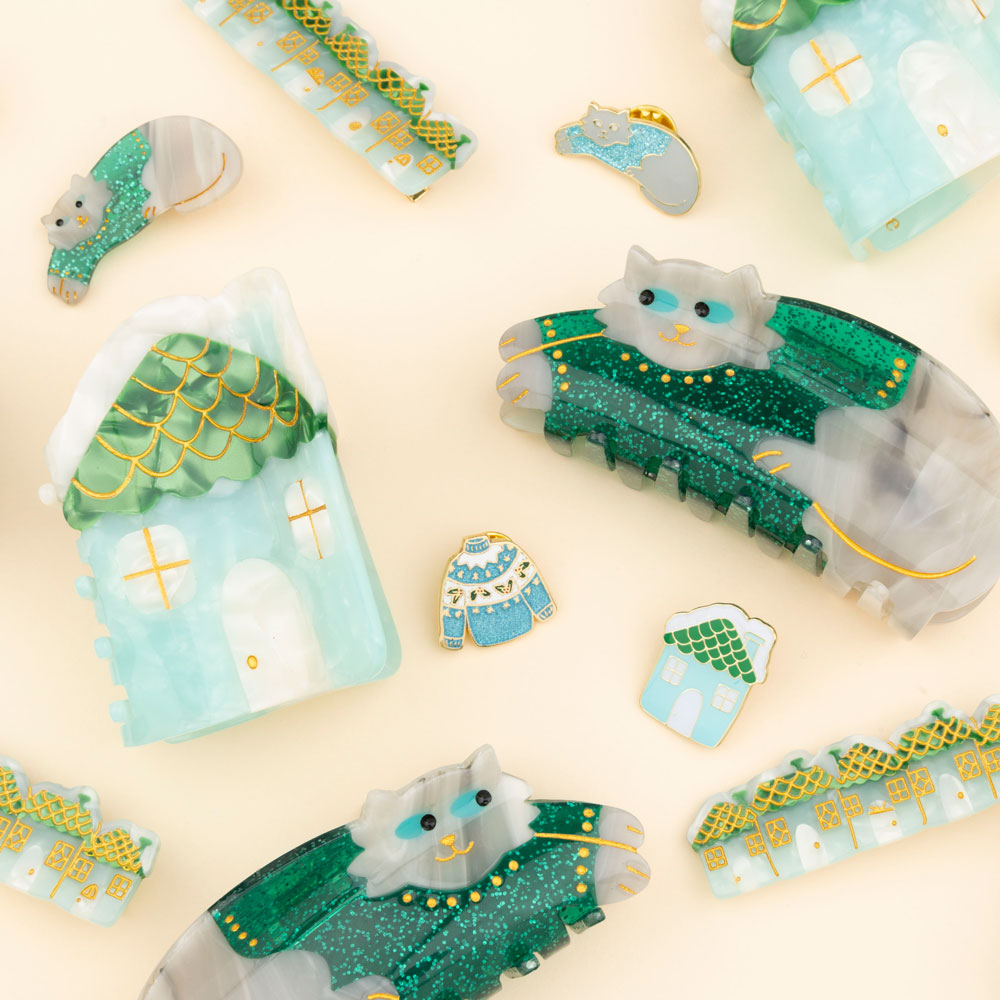 Barrette Chat pull d'hiver