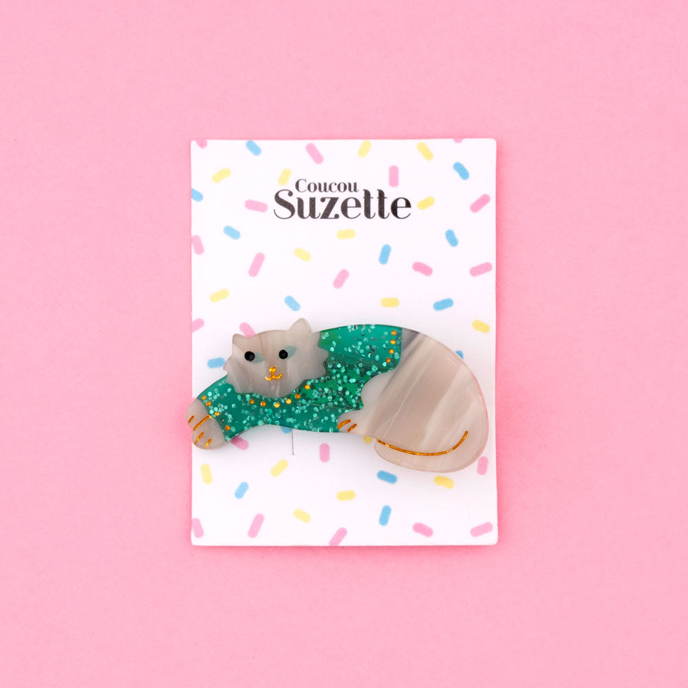 Barrette Chat pull d'hiver