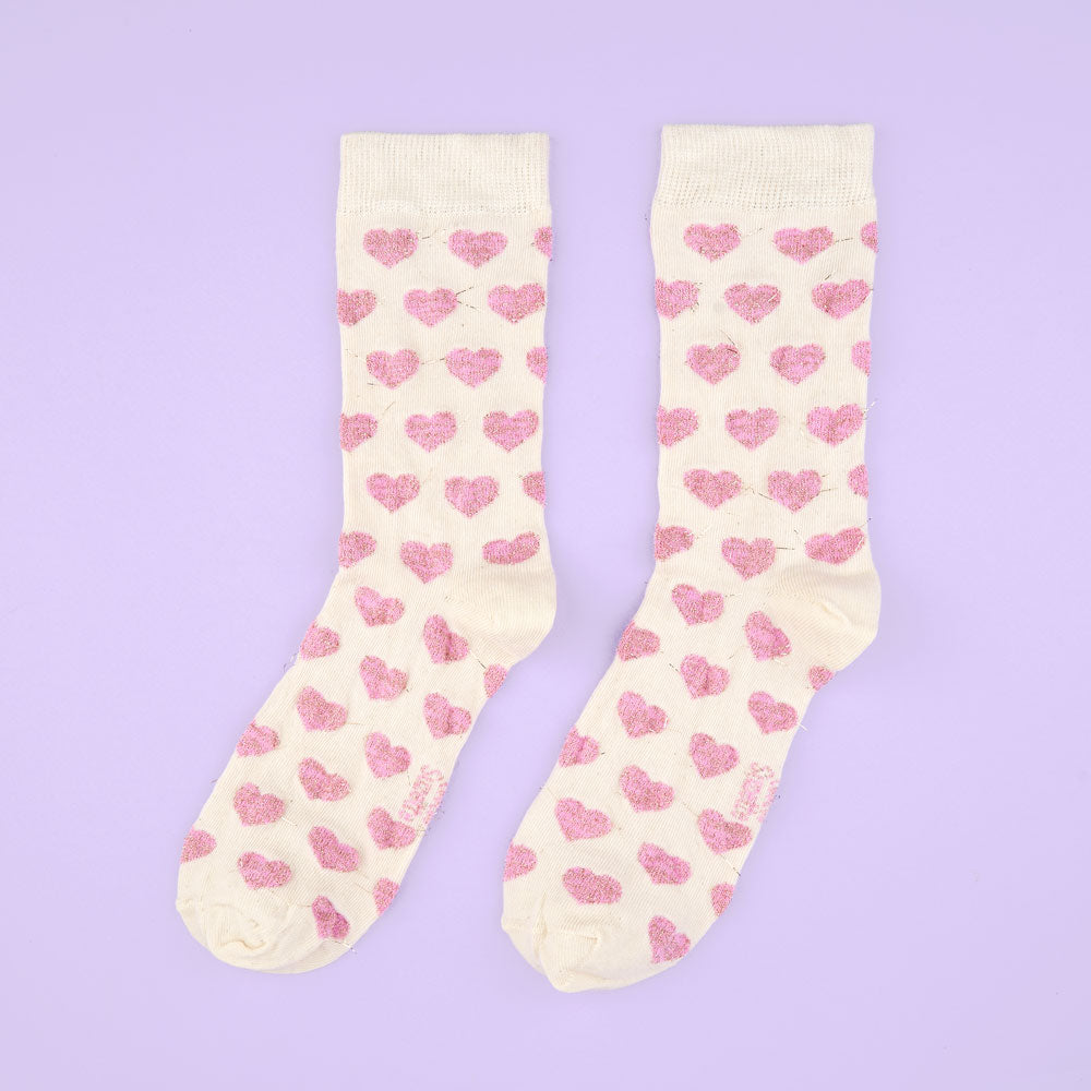 Chaussettes Coeur rose à paillettes