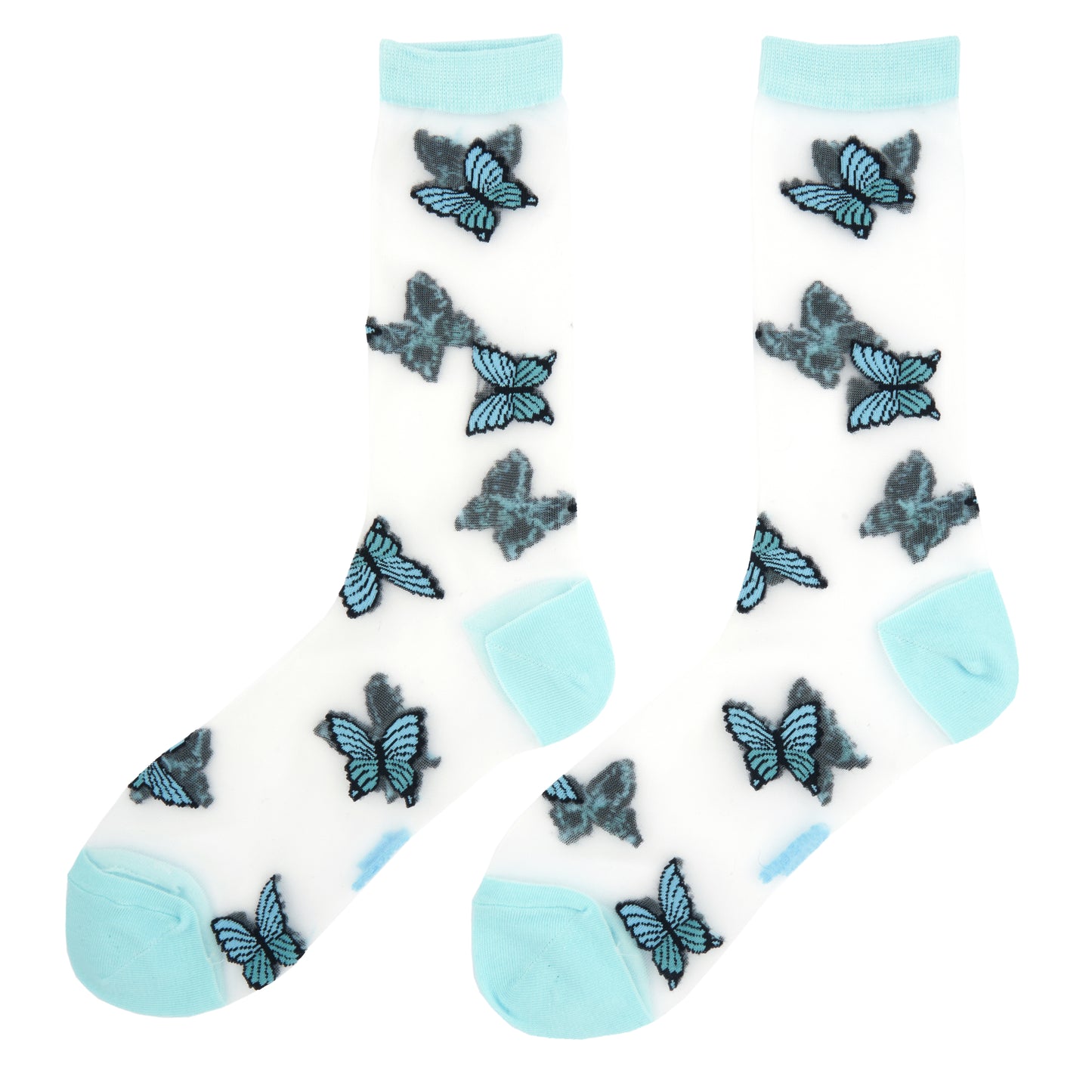 Blue Butterfly Sheer Socks
