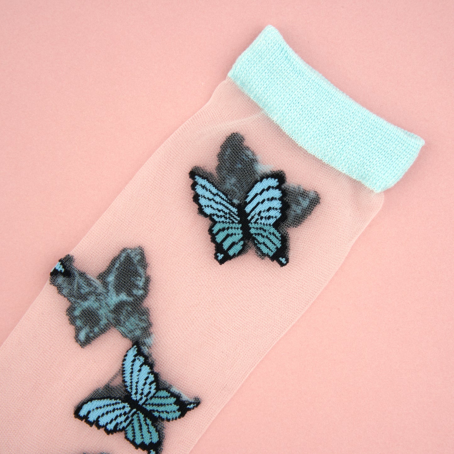 Blue Butterfly Sheer Socks