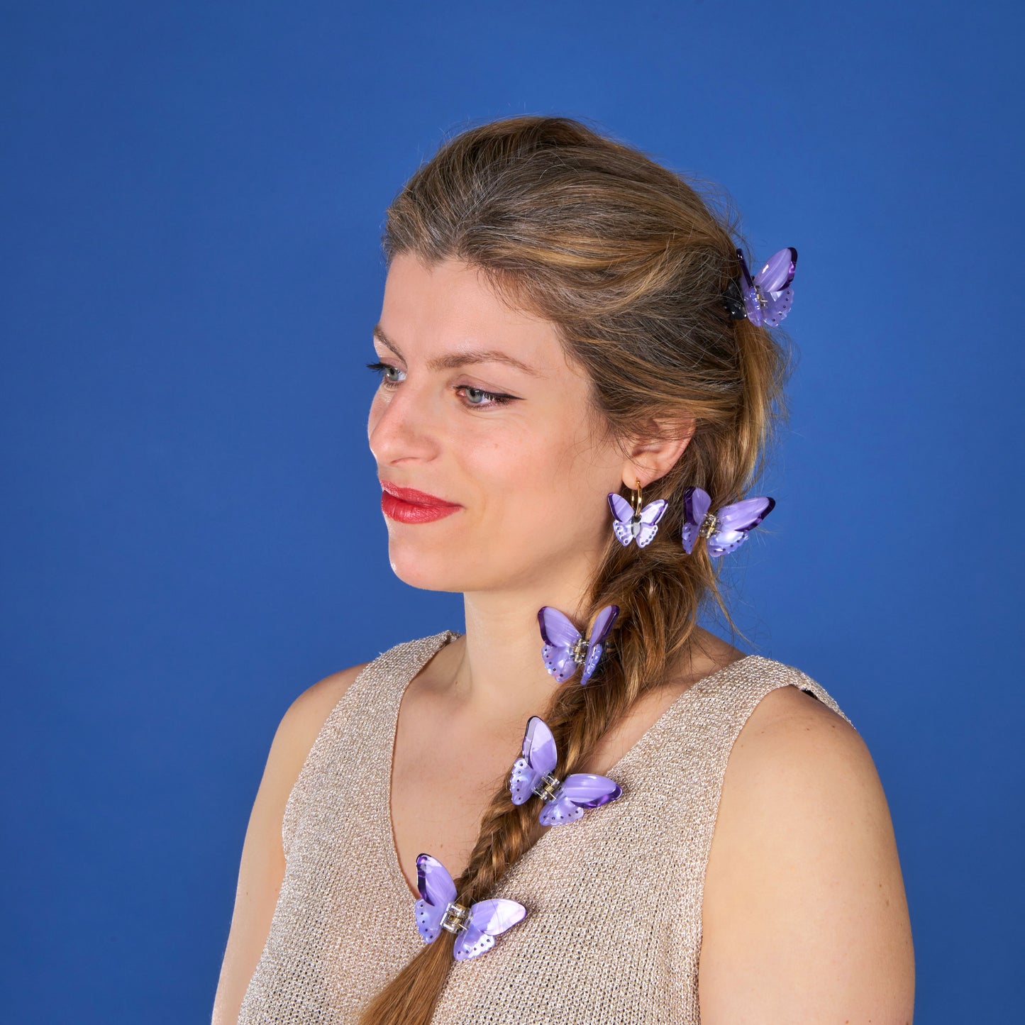 Mini pince à cheveux Papillon Mauve