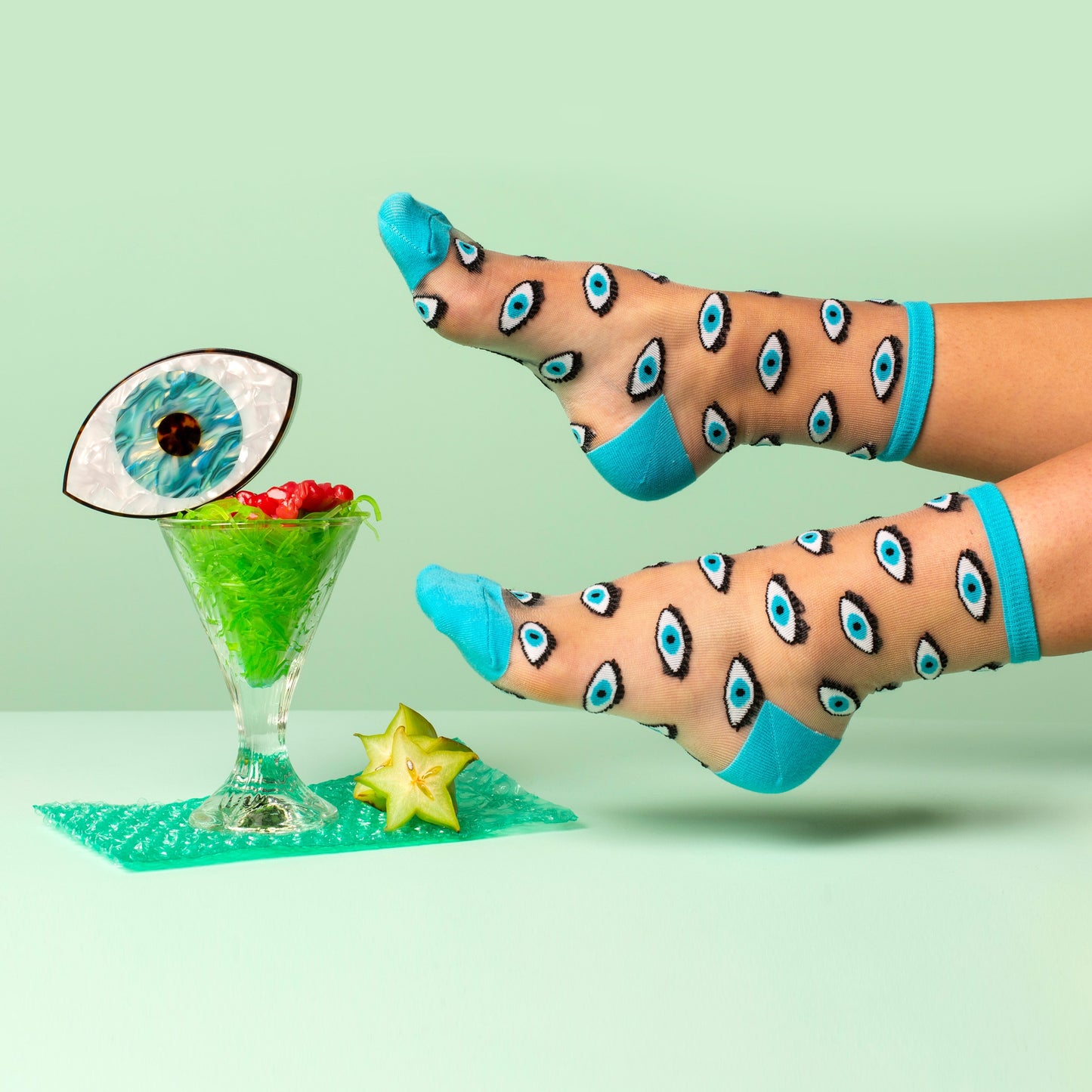 Chaussettes transparentes Oeil - Bleu - Coucou Suzette