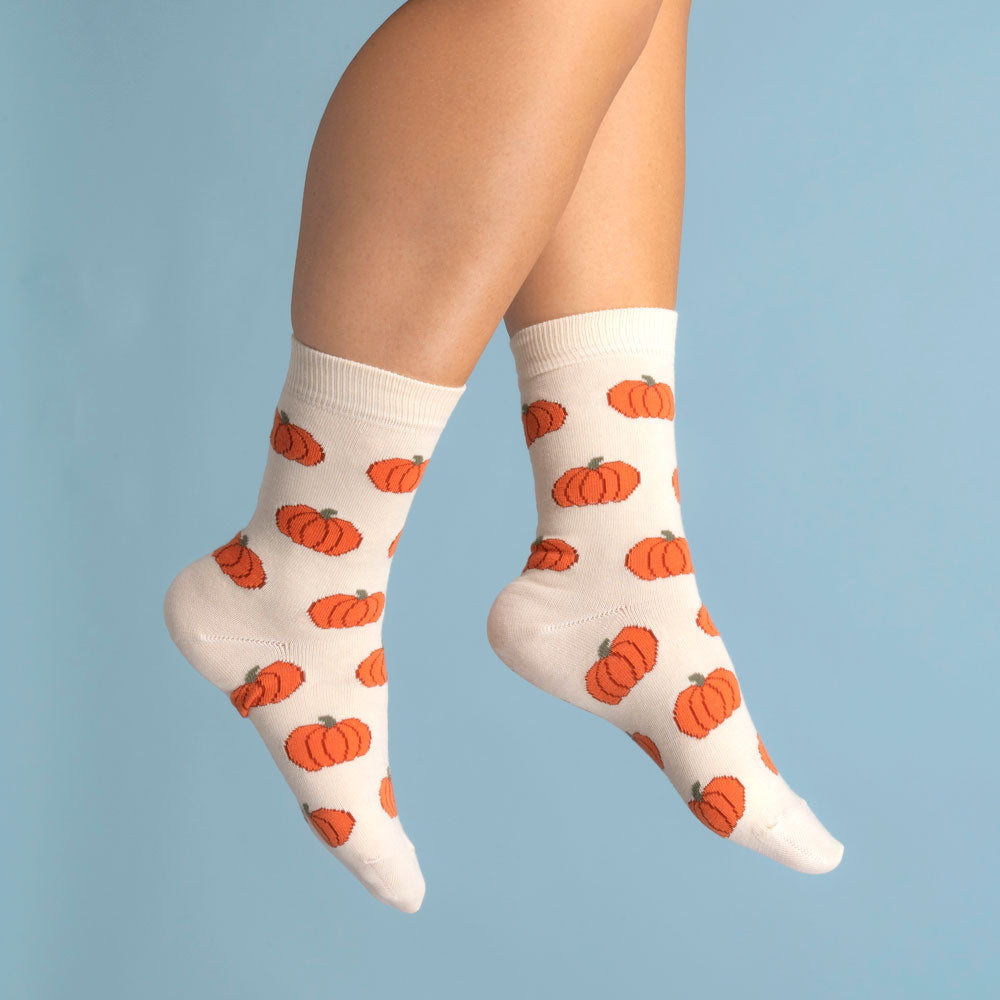 2 Paires Chaussettes Halloween - Design Citrouille - Taille Unique Couple - Coton Confortable