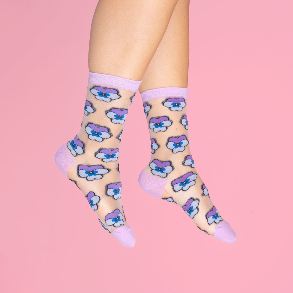 Purple Pansy Sheer Socks