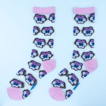 Purple Pansy Sheer Socks