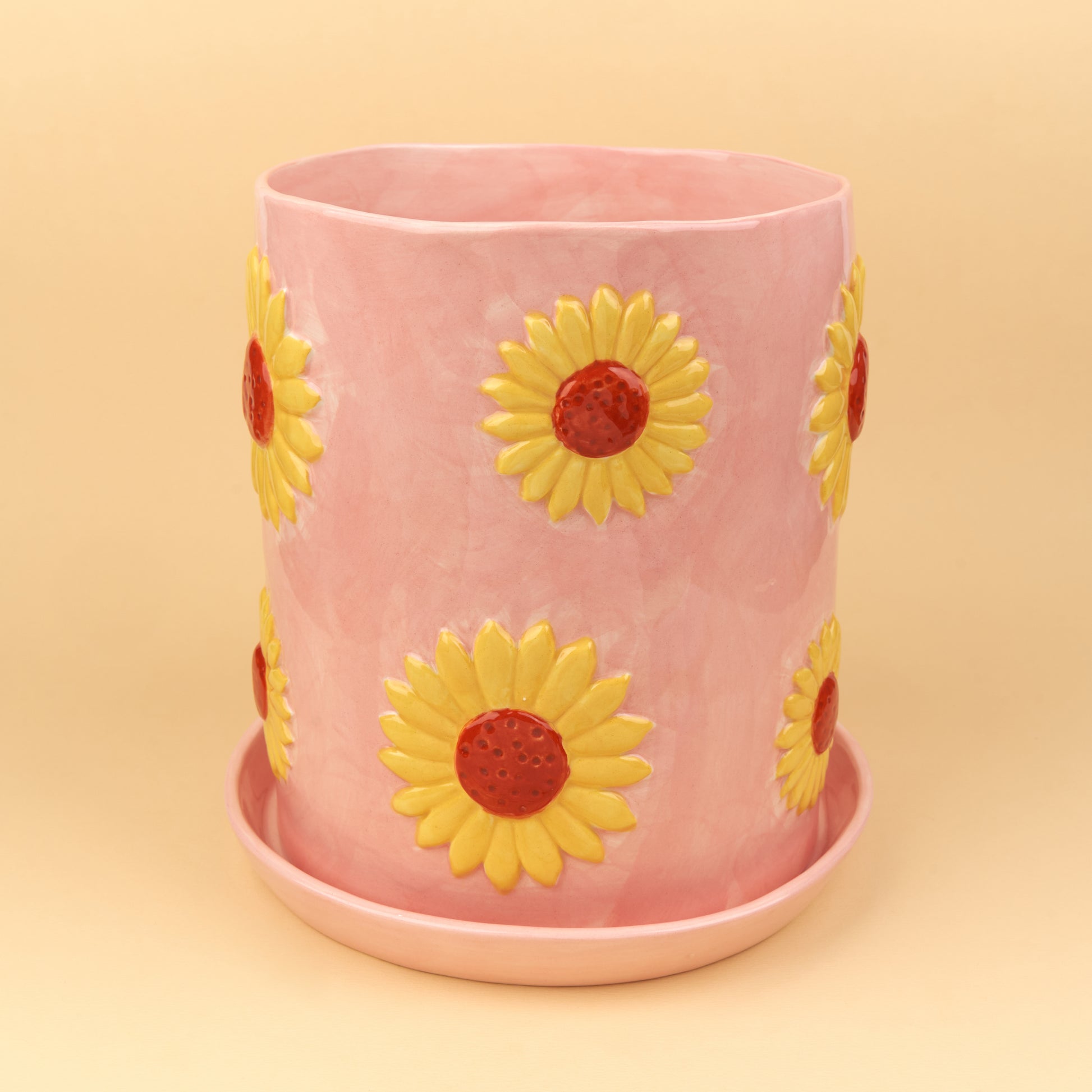 colorful ceramic flower pots Sunflower Flower Pot – Relief Hand-Painted Ceramic