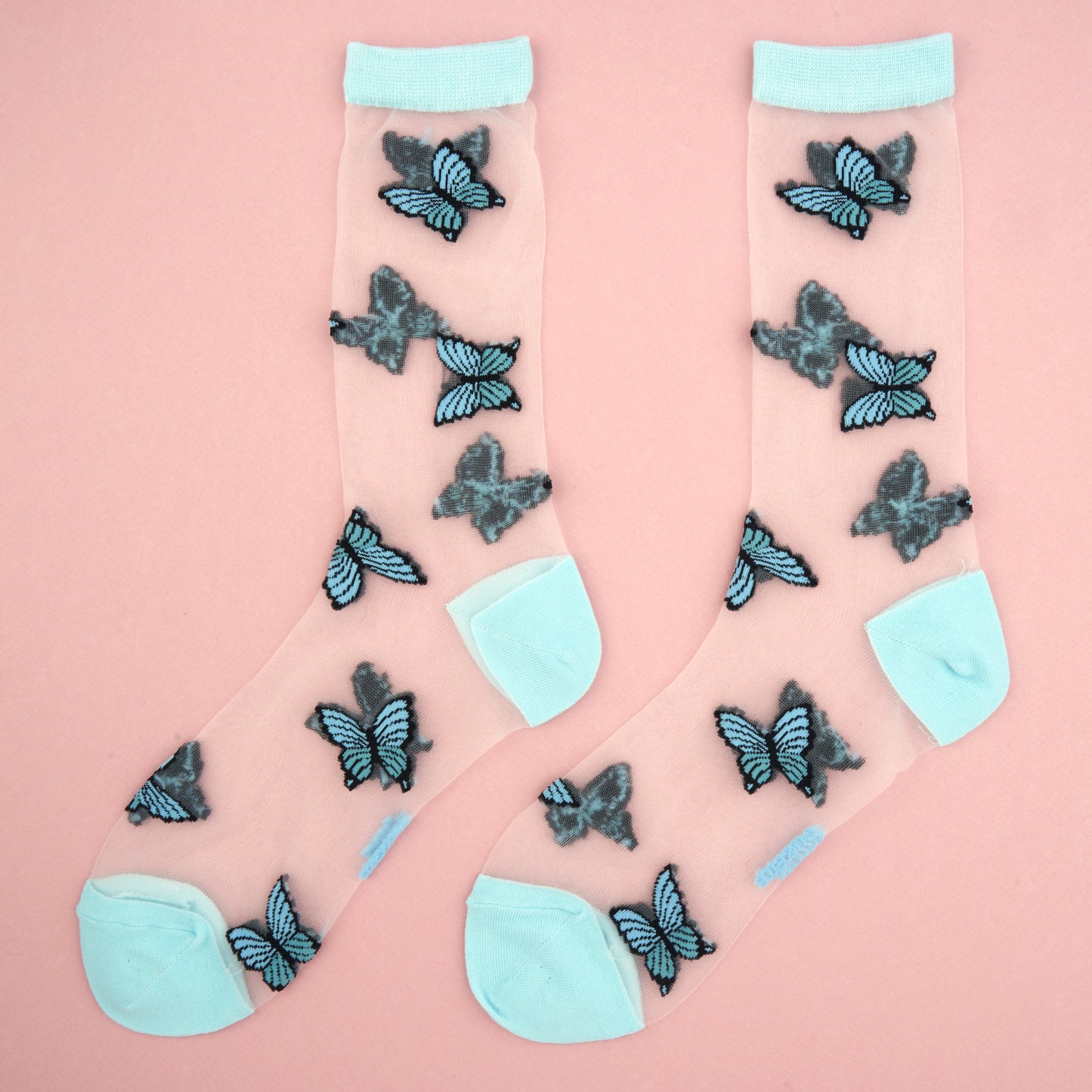 Chaussettes transparentes Papillon Bleu