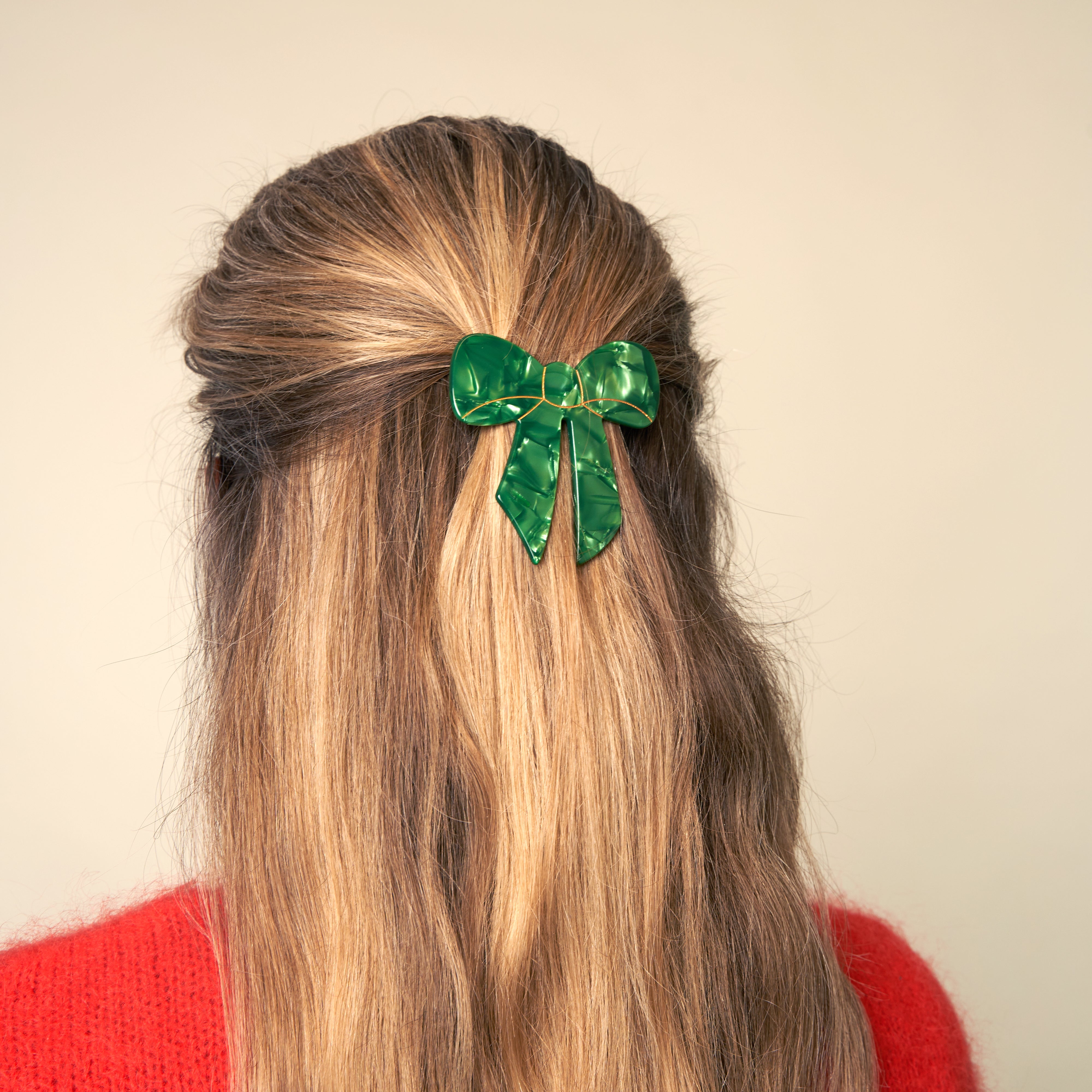 Green Bow Barrette - Shiny Christmas Hair Accessory | Coucou Suzette
