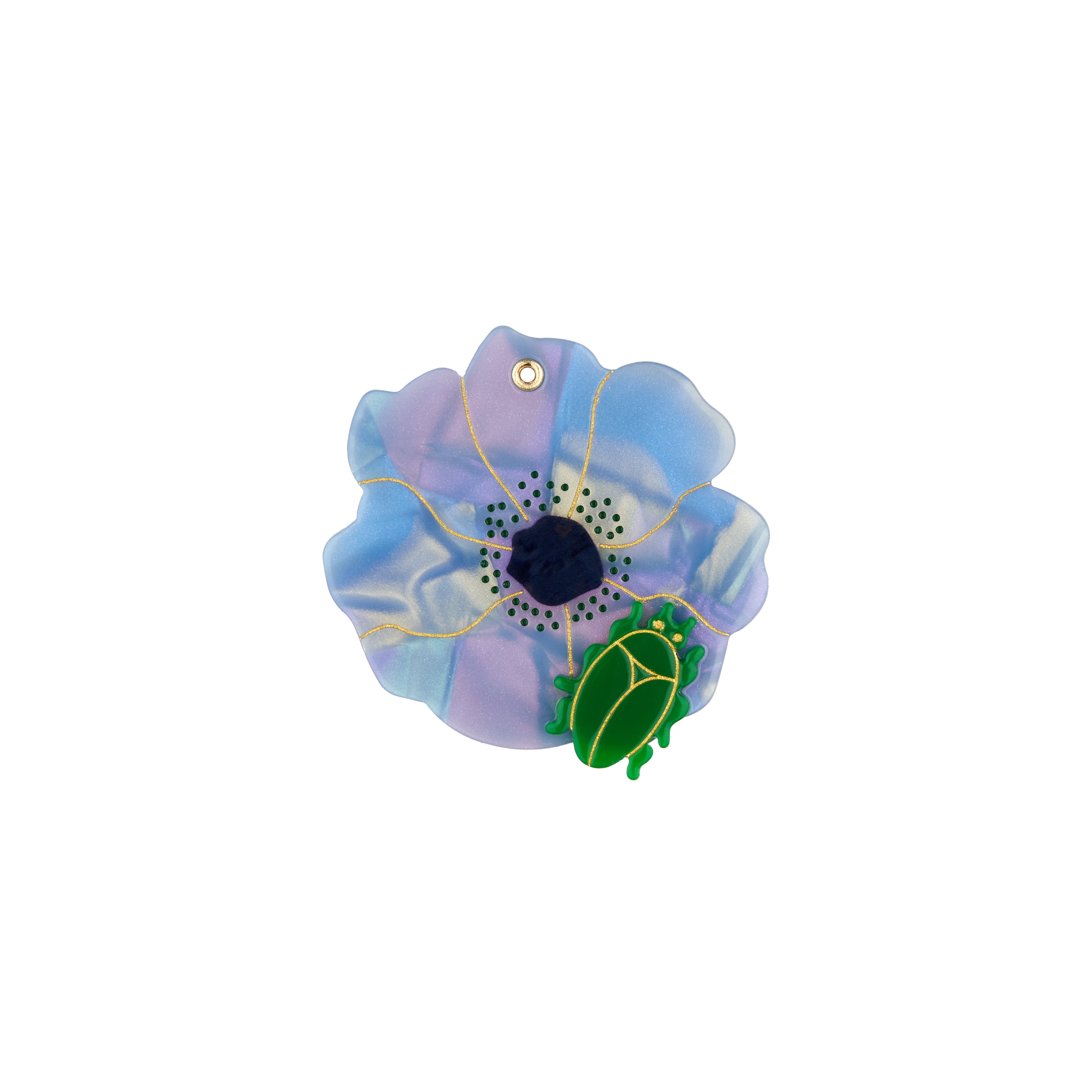 Blue Flower Pocket Mirror with Beetle – Compact Mirror | Coucou