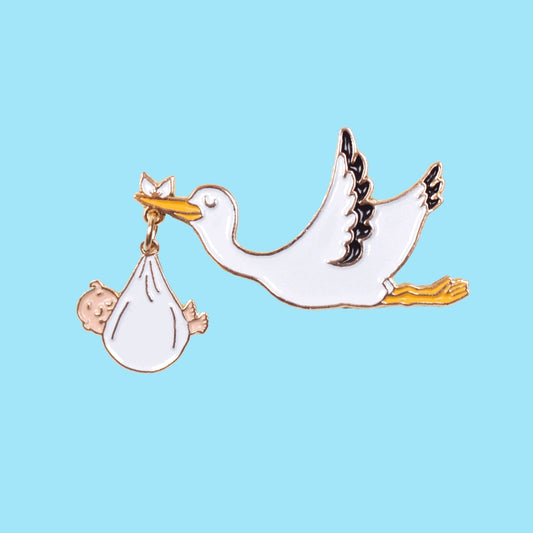 Stork Pin - White Baby