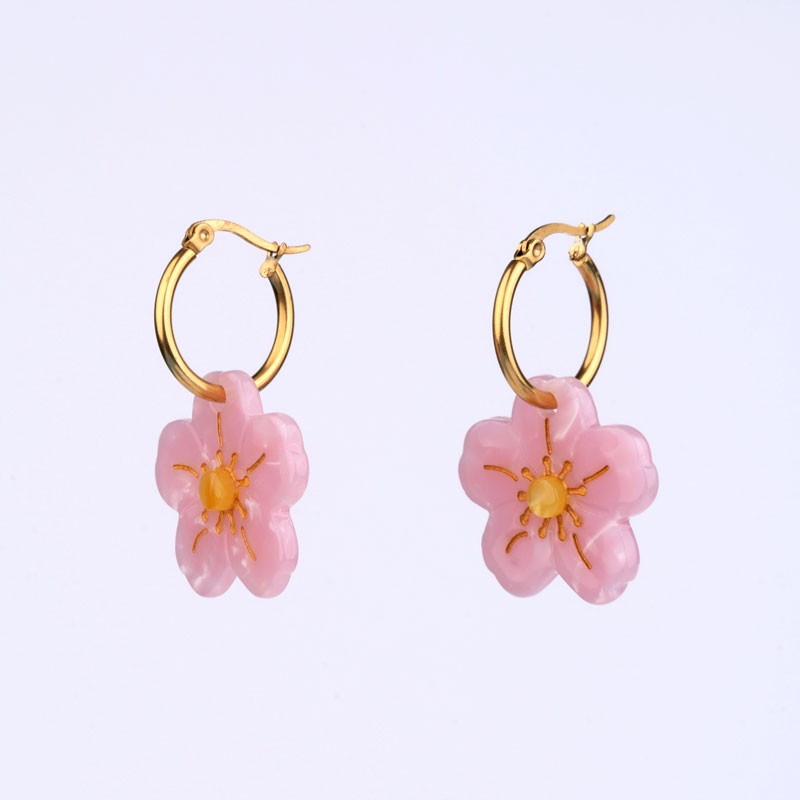 Cherry Blossom Earrings - Romantic Pink Sakura Gold Color Earring